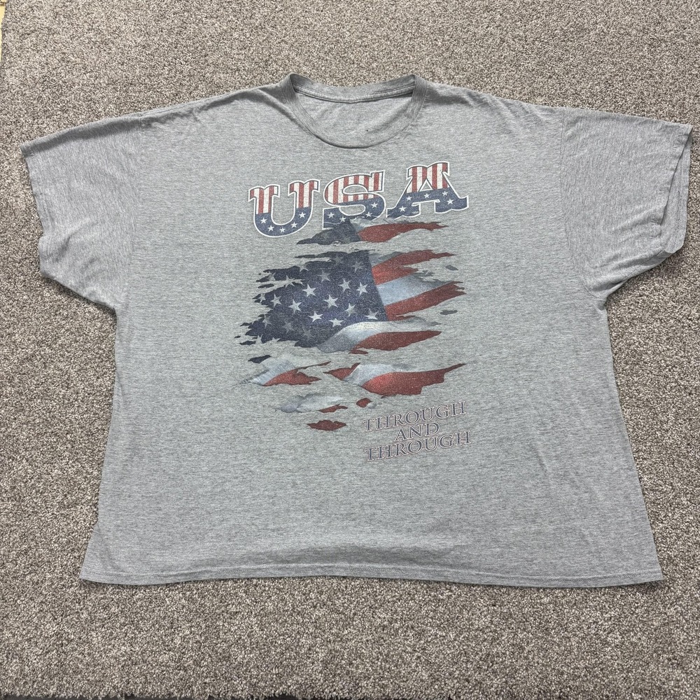 USA Flag Shirt Mens 4XL Gray Patriotic Graphic Tee T-Shirt Through And Through